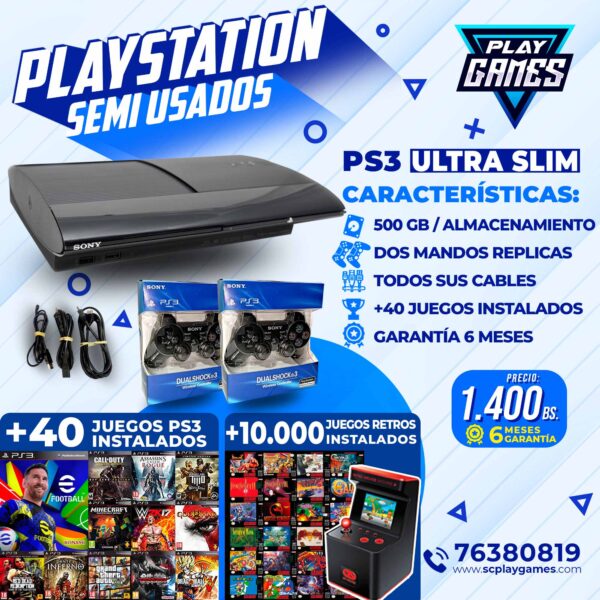 Usado PlayStation 3 Ultra Slim 500 GB.