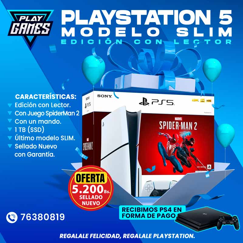 Consola PlayStation 5 Slim Lector de discos + Juego digital Spiderman 2
