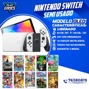 Nintendo Switch Oled - Blanco / Semi usado (Desbloqueado) con juegos instalados