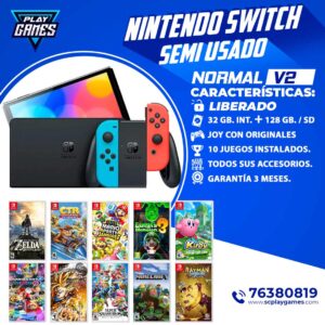 Nintendo Switch v2 - Neon / Semi usado (Desbloqueado) con juegos instalados