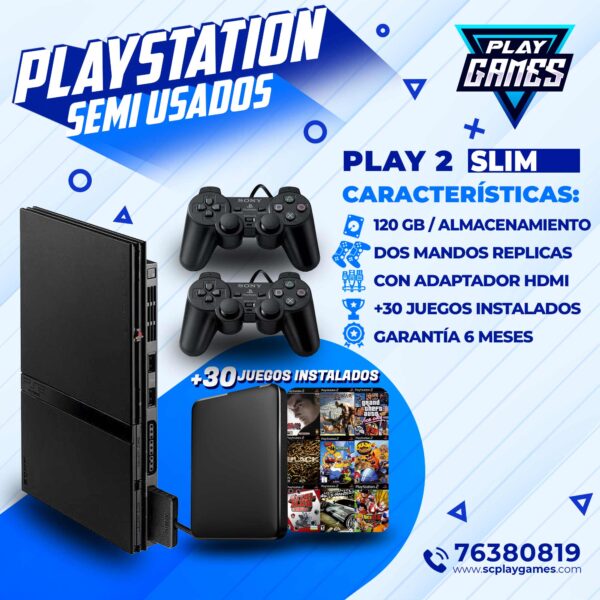 Semi Usada PlayStation 2 Slim 120 GB.
