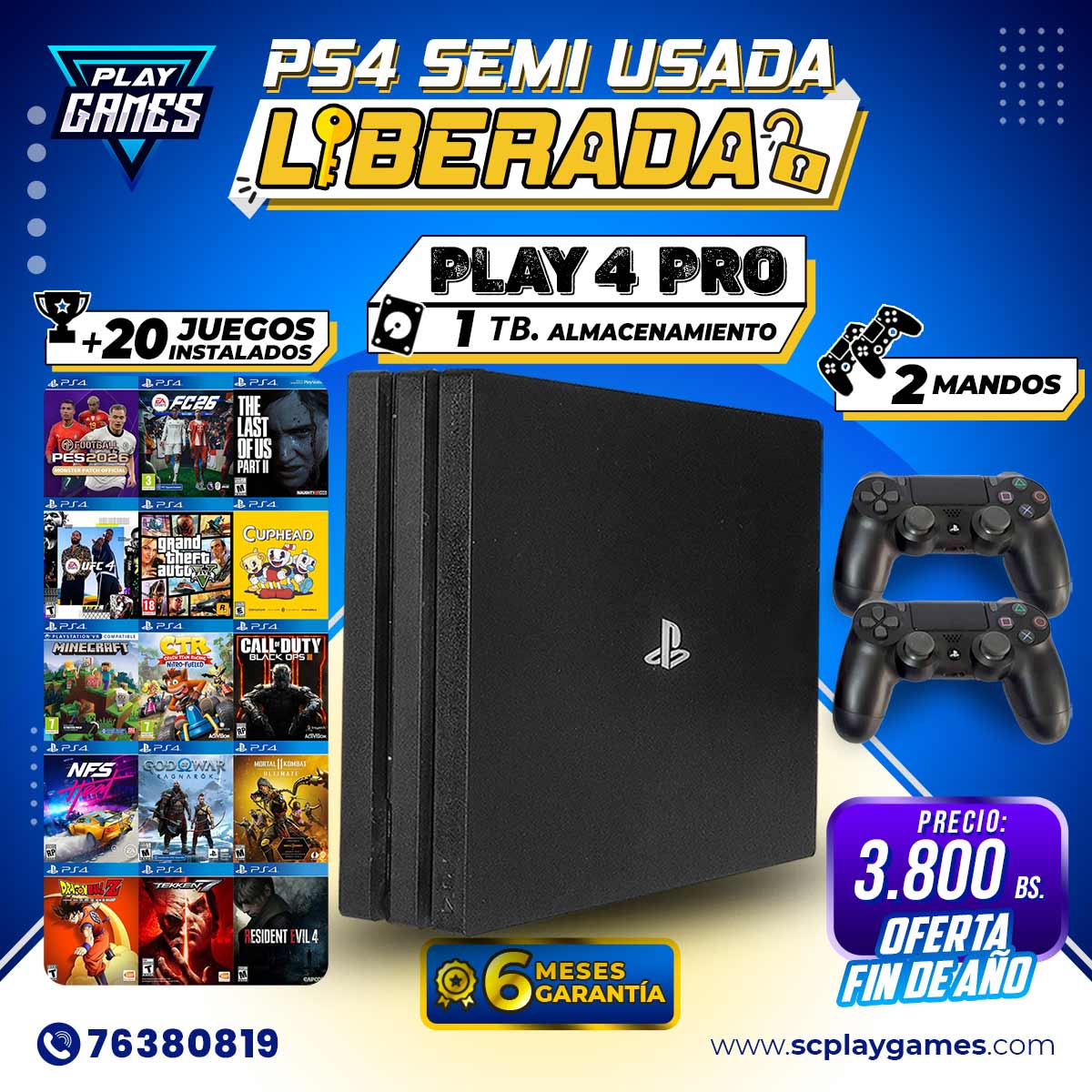 Semi Usada PlayStation 4 PRO 1 TB - LIBERADA (OFERTA fin de año)