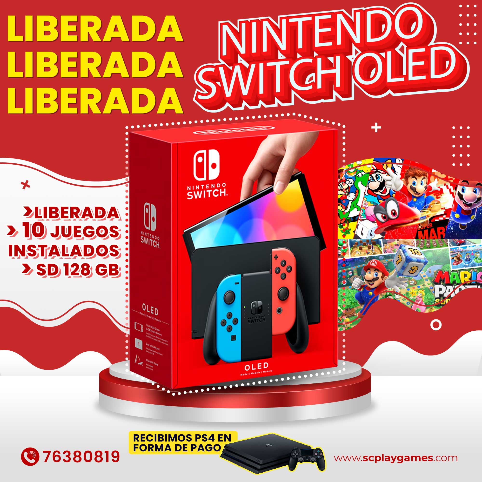 Nintendo Switch Oled - Blanco / Neon (Nuevo Sellado) LIBERADA con 10 juegos instalados