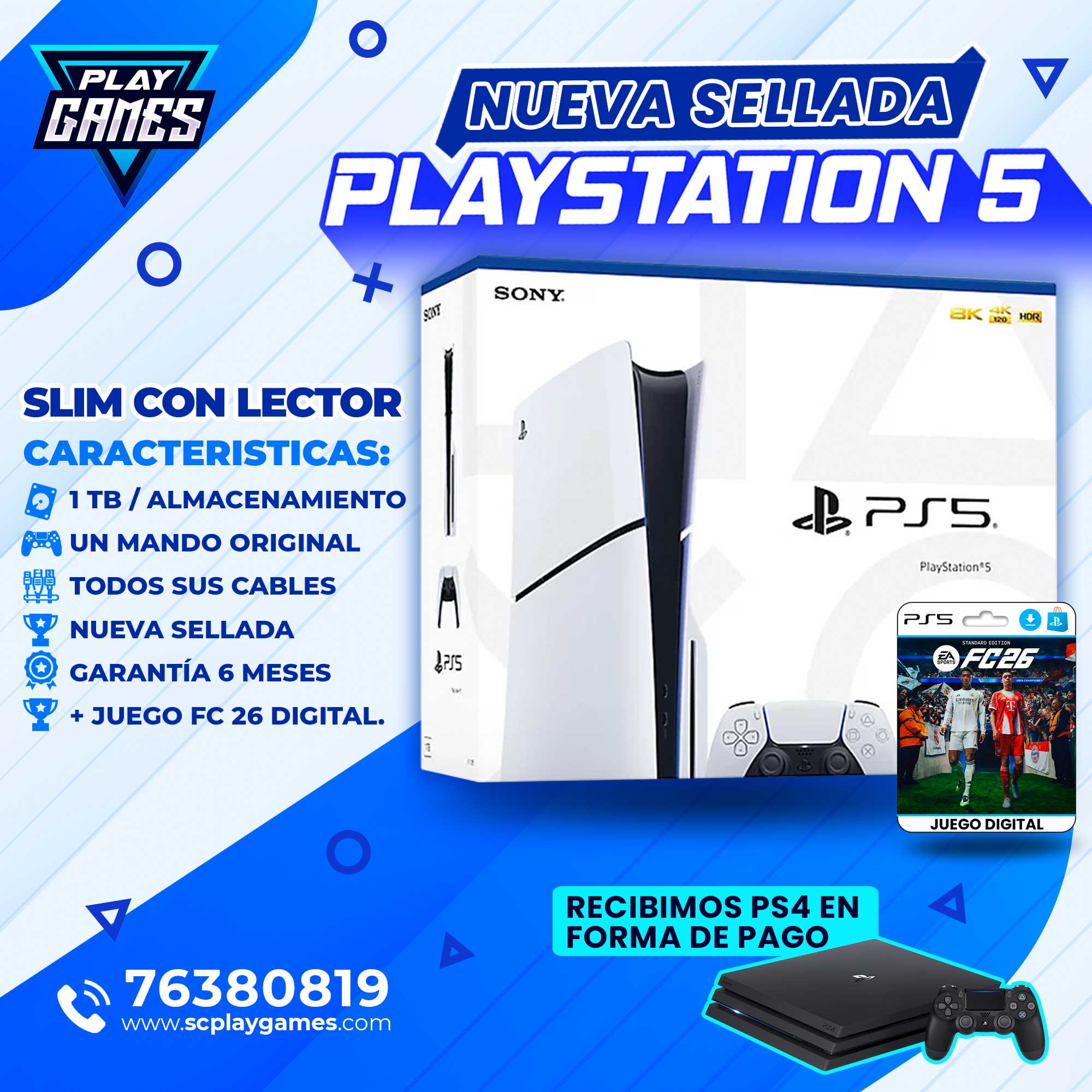PlayStation 5 SLIM Edición con lector + FC 26 Digital (NUEVA SELLADA)